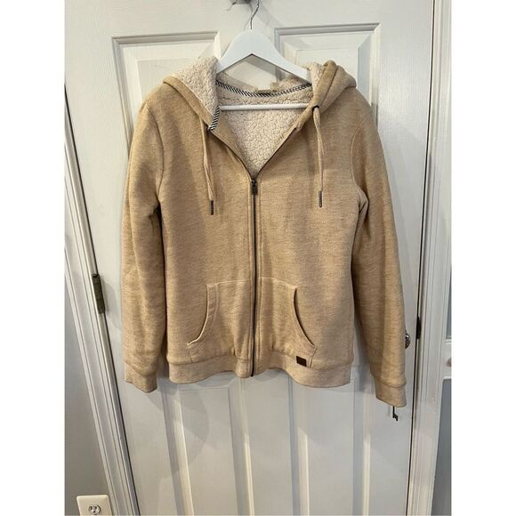 Roxy Tan Fleece Lined Full Zip Hoodie sz L - Picture 5 of 8